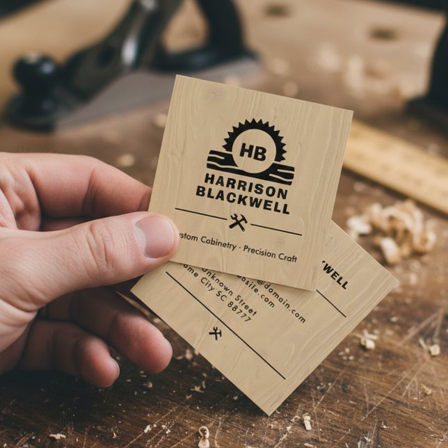 Cabinet Maker Rustic Wood Professional Monogram  Fyrkantigt Visitkort (Skapare uppladdad)