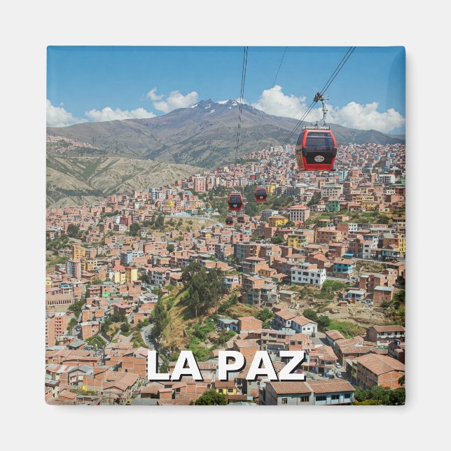 Cable Cars i La Paz Bolivia Travel Magnet (Framsidan)