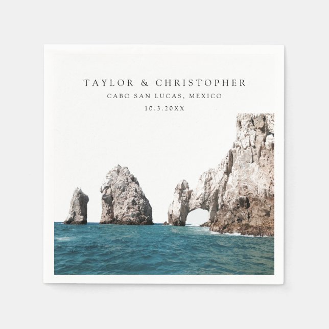 Cabo Bröllop Mexico Anpassningsbar Photo Cocktail  Pappersservett (Framsidan)