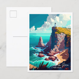Cabo da Roca Portugal Art vintage resor Vykort