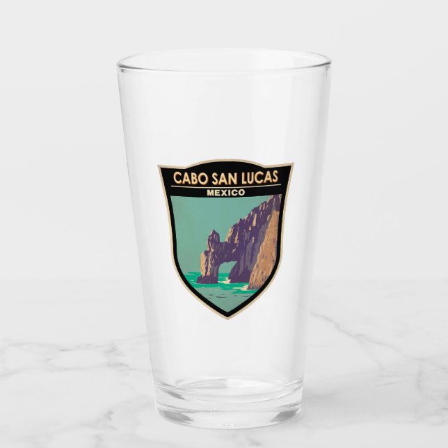 Cabo San Lucas Arch Mexico Retro Distress Circle Glaskopp (Framsida)
