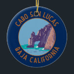 Cabo San Lucas Arch Mexico Retro Distress Circle Julgransprydnad Keramik<br><div class="desc">Cabo San Lucas i en vektorkonst stil. Cabo San Lucas,  en stad på södra kanten av Mexikos Baja Kalifornien-peninsula,  är känd för sina stränder,  vatten-baserade aktiviteter och nattliv.</div>