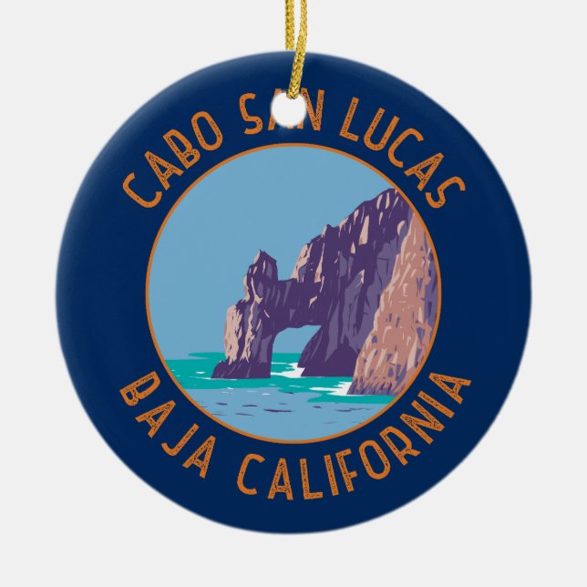 Cabo San Lucas-båge Mexiko Retro Distressed Circle Julgransprydnad Keramik (Framsidan)