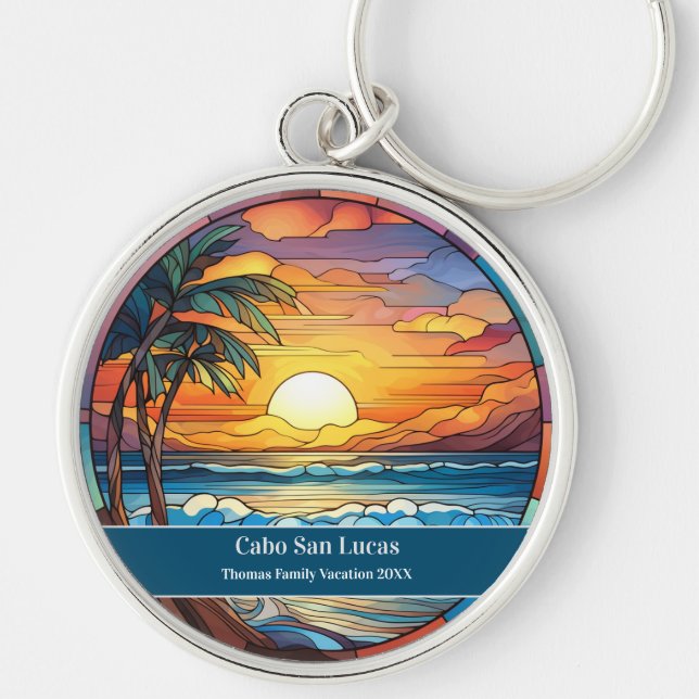 Cabo San Lucas Beach Vacation Rund Silverfärgad Nyckelring (Framsidan)
