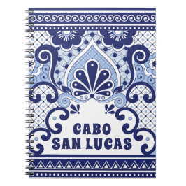 Cabo San Lucas Blue & White Mexican Talavera Tile Anteckningsbok