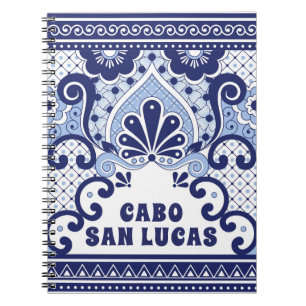 Cabo San Lucas Blue & White Mexican Talavera Tile Anteckningsbok