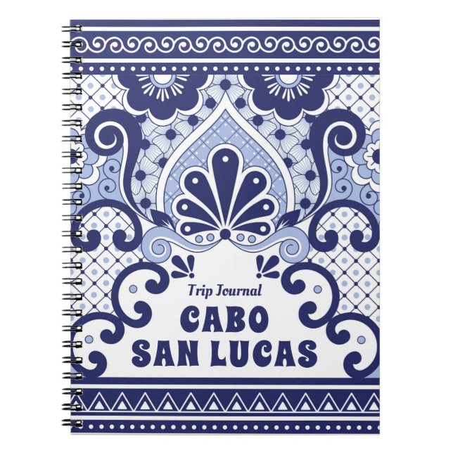 Cabo San Lucas Blue & White Mexican Talavera Tile Anteckningsbok (Framsidan)