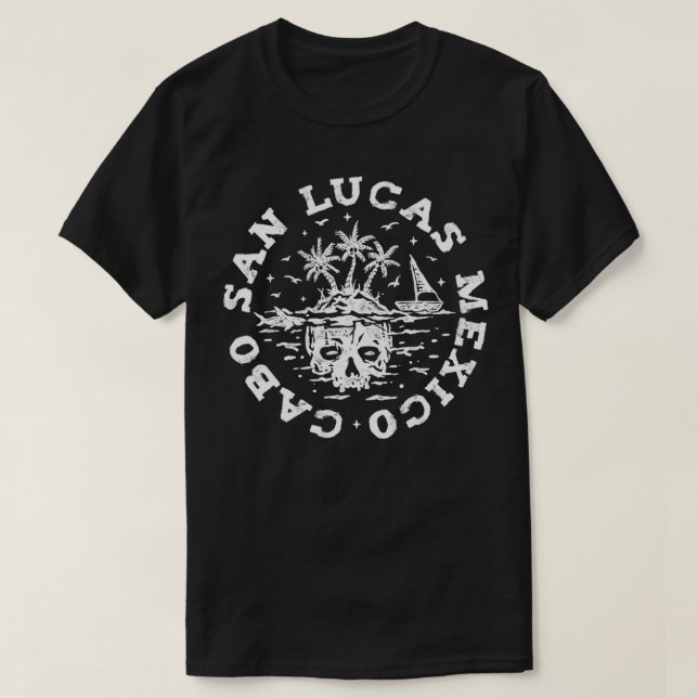 Cabo San Lucas Meico Skull och Island Souvenir T Shirt (Design framsida)