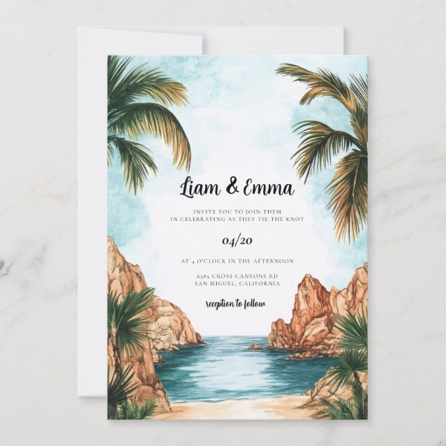 Cabo San Lucas Mexiko Bröllopsinbjudan Inbjudningar (Framsida)