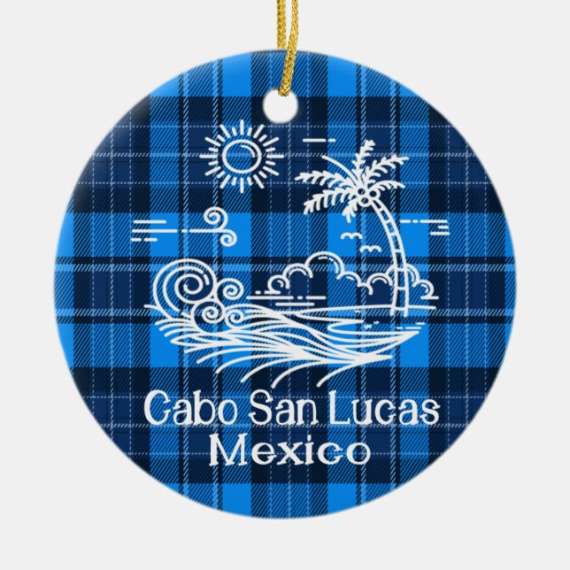 Cabo San Lucas Mexiko om den blå Tartan-julen Julgransprydnad Keramik (Framsidan)
