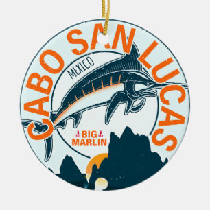 Cabo San Lucas Nautical Fishing Sailfish Vintage Julgransprydnad Keramik