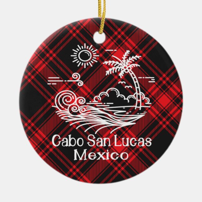 Cabo San Lucas Red Tartan jul Julgransprydnad Keramik (Framsidan)