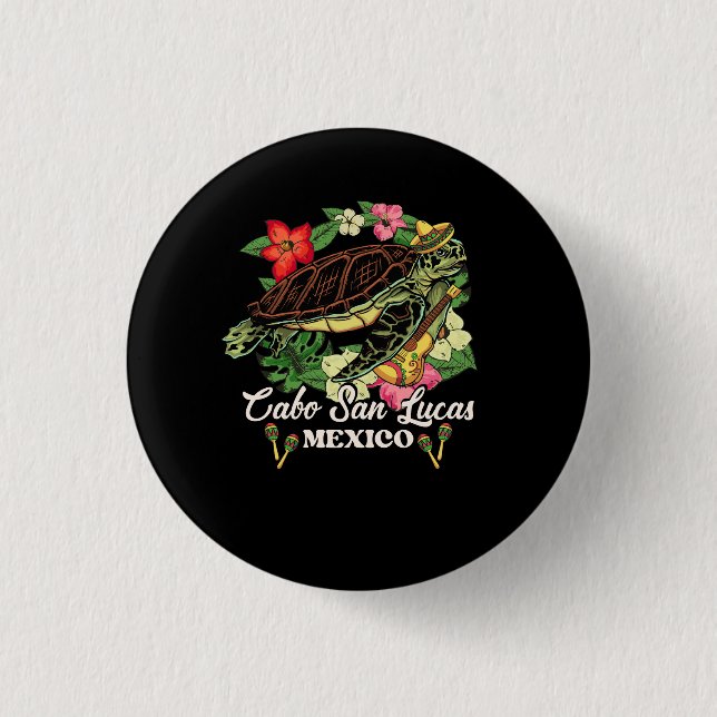 Cabo San Lucas Sea Turtles Mexico Turtle and Flowe Knapp (Framsida)