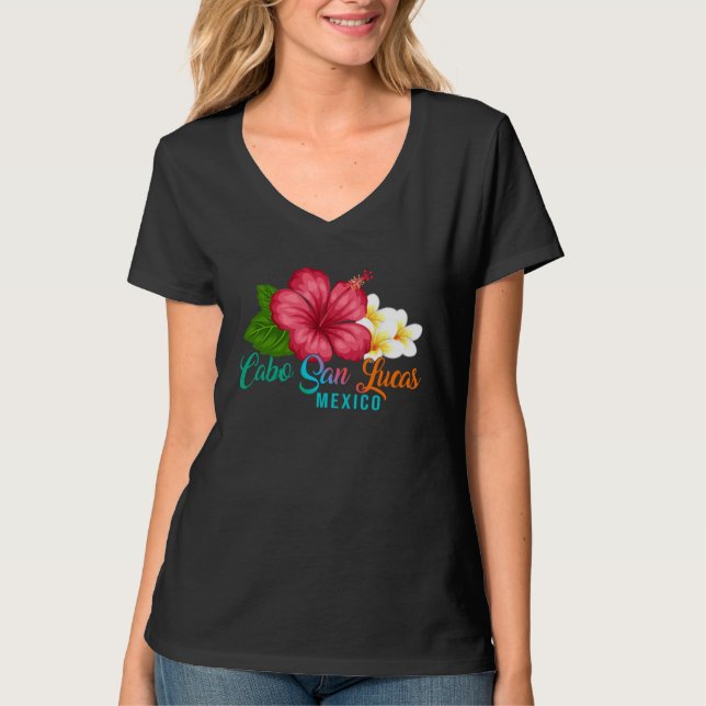 Cabo San Lucas Vacation Mexico Tropical Hibiscus F T Shirt (Framsida)