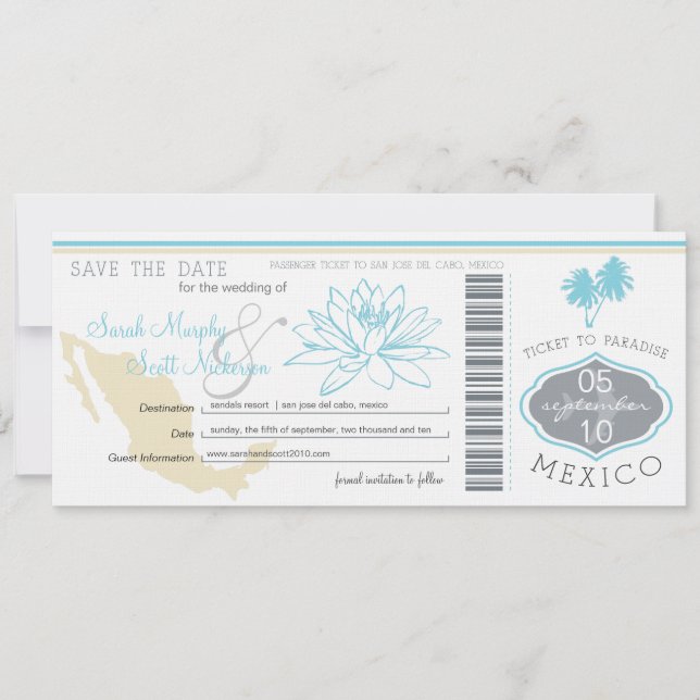 Cabo Save Date Boarding Pass till Mexiko Spara Datumet (Framsida)