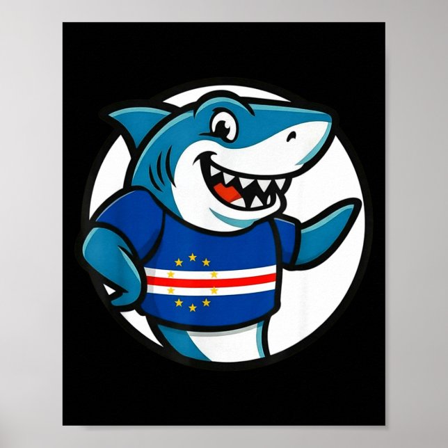 Cabo Verde Flag Shark Funny Cabo Verdean  Poster (Framsidan)