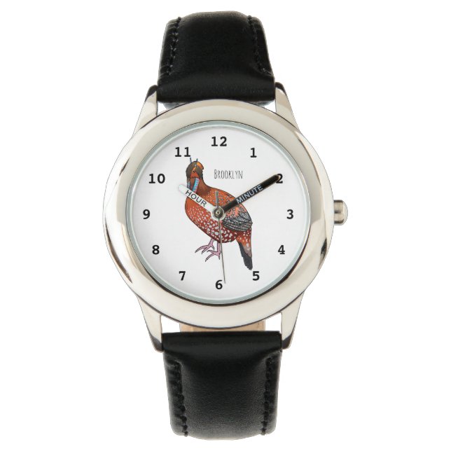 Cabots tragopan bird tecknad illustration armbandsur (Framsida)