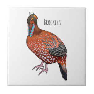 Cabots tragopan bird tecknad illustration kakelplatta