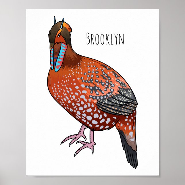 Cabots tragopan bird tecknad illustration poster (Framsidan)