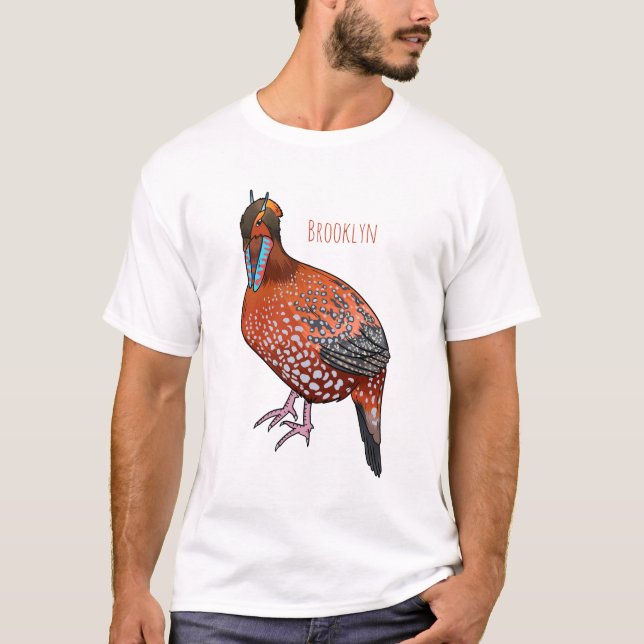 Cabots tragopan bird tecknad illustration t shirt (Framsida)