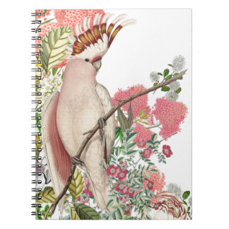 Cacatúa rosa,sobre manto de flores anteckningsbok med spiral