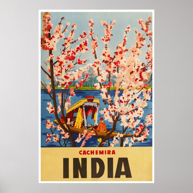 Cachemira Indien Affisch Körsbärsblom Art Indisk (Framsidan)