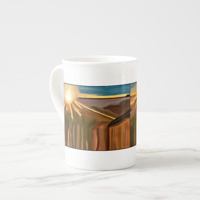 Cacti Abstrakt Art. Benporslin Mugg (Framsida vänster)