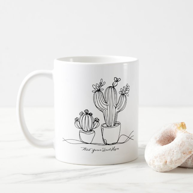 Cacti Abstrakt Line Art med Personlig Text Kaffemugg (Med munk)