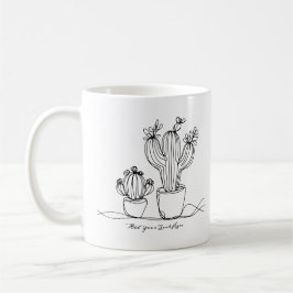 Cacti Abstrakt Line Art med Personlig Text Kaffemugg