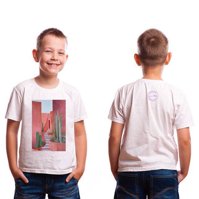 Cacti Ally | Original Oljemålning T-shirt | Söt T- (Young Boy )