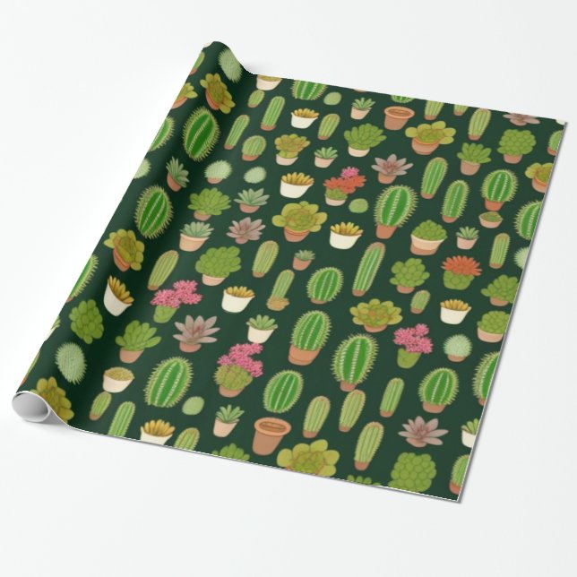 Cacti and Succulent Wonderland Presentpapper (Utrullad)