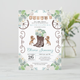 Cacti Blommigt Western Cowgirl Boots Quinceanera Inbjudningar