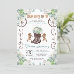 Cacti Blommigt Western Cowgirl Boots Quinceanera Inbjudningar