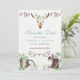 Cacti Blommigt Western Rustic Skull Spara datum i Inbjudningar