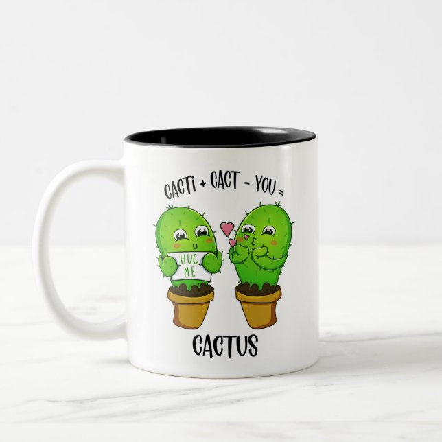 Cacti + Cact-You= Cactus Cute Par Valentine Två-Tonad Mugg (Vänster)
