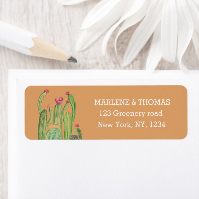 Cacti Cactus Desert Script Boho Succulent Simple Returadress Etikett (Insitu)