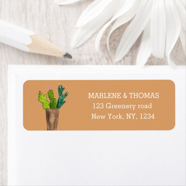 Cacti Cactus Desert Script Modern Succulent Simple Returadress Etikett (Insitu)