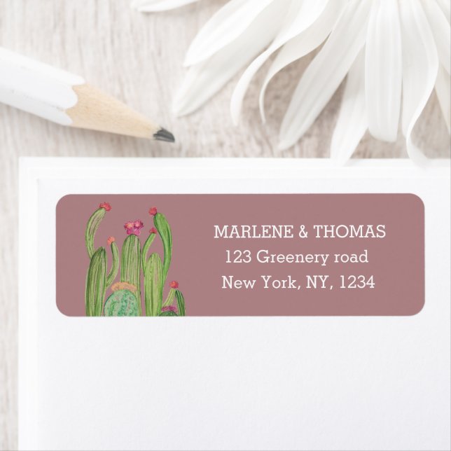 Cacti Cactus Desert Script Modern Succulent Simple Returadress Etikett (Insitu)