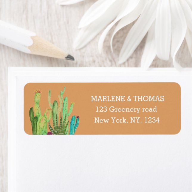 Cacti Cactus Desert Script Modern Succulent Simple Returadress Etikett (Insitu)