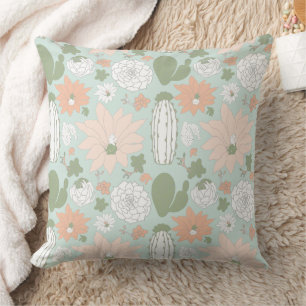 Cacti Cactus Peach Grönt Viktigt Blommönster Kudde
