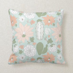 Cacti Cactus Peach Grönt Viktigt Blommönster Kudde