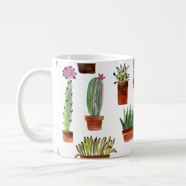 Cacti Charm: Watercolor Succulent Struktur. Kaffemugg (Vänster)
