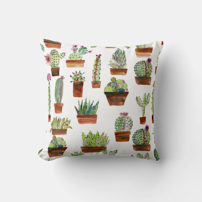 Cacti Charm: Watercolor Succulent Struktur. Kudde (Framsida)