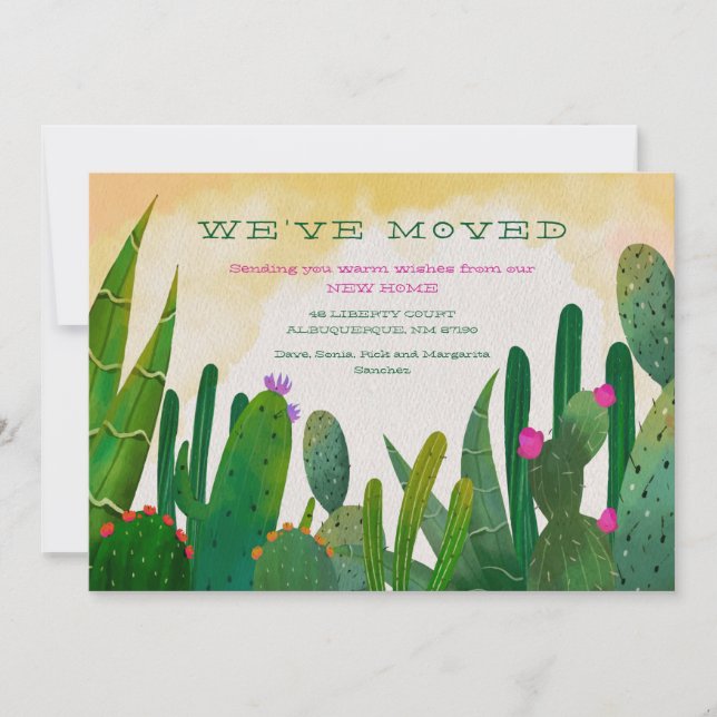 Cacti Garden Flytta Announcement Card Meddelande (Framsida)