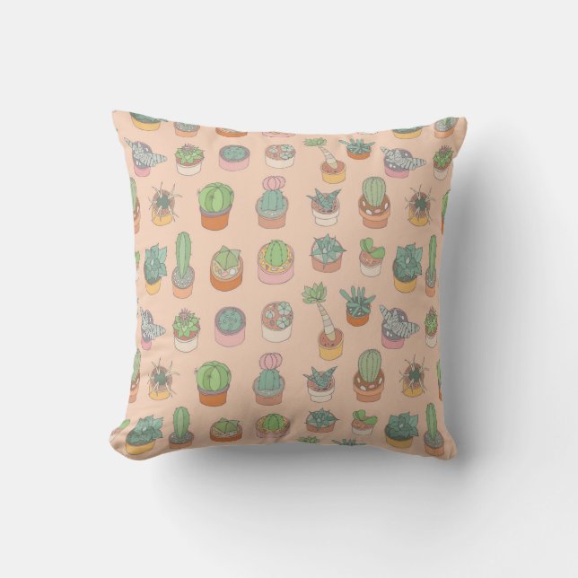 Cacti i krukor, vintage mönster. kudde (Framsida)