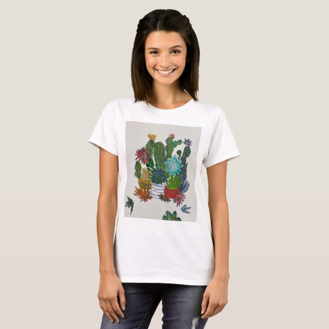 Cacti in pots still life Painting T Shirt (Hel framsida)