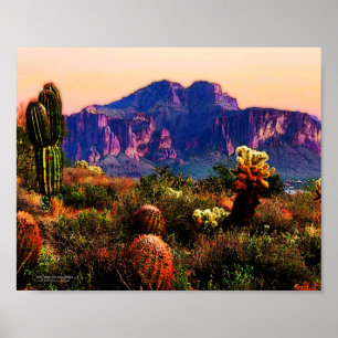 Cacti & Lila Mountain Dusk Sonoran Desert 10x8 Poster