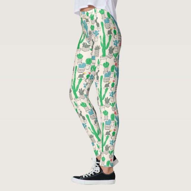 Cacti Mönster, naturlig Blommigt Leggings (Vänster)