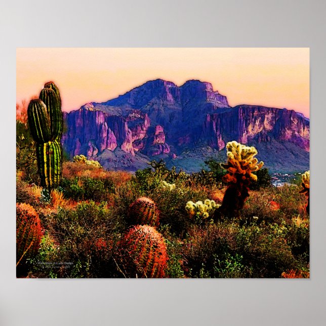 Cacti och Lila, Arizona Desert 14x11 Poster (Framsidan)
