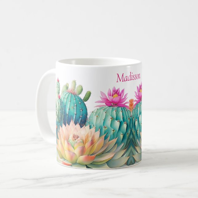 Cacti och suckulat med Namn Kaffemugg (Framsida vänster)